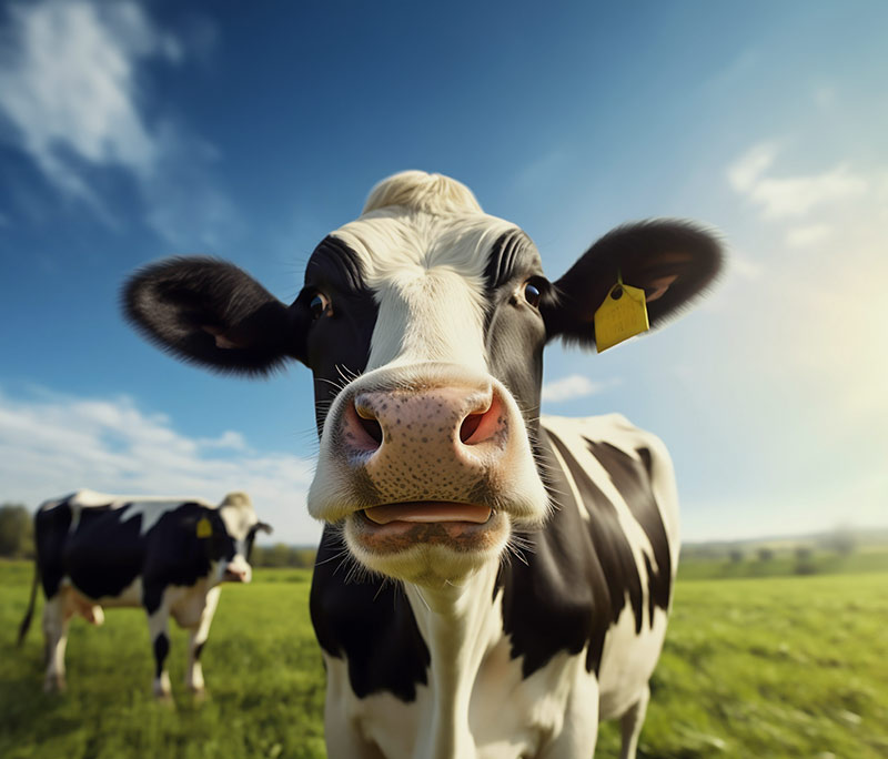 Close-up of a cow in the pasture